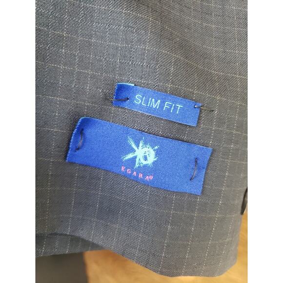 Egara Blazer Jacket Men 54L Navy Wool Check Single Breasted Notch Lapel Slim Fit - Picture 3 of 14